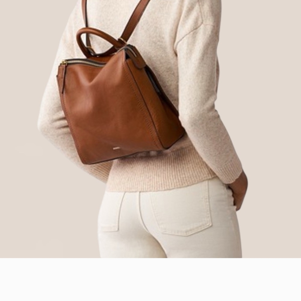 Fossil Parker Brown Leather Convertible Backpack Purse